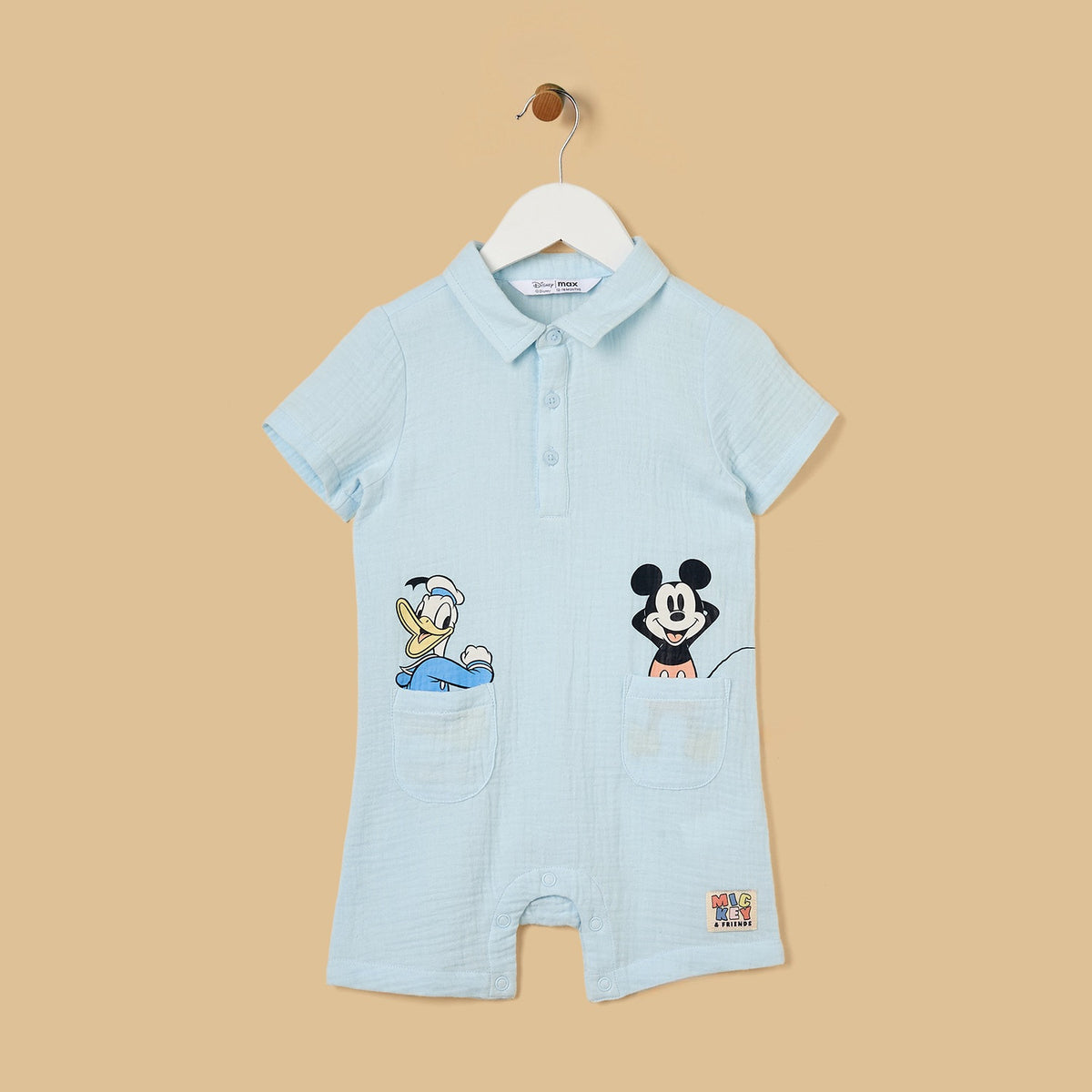 Mickey Mouse and Donald Duck Print Cotton Romper with Hat