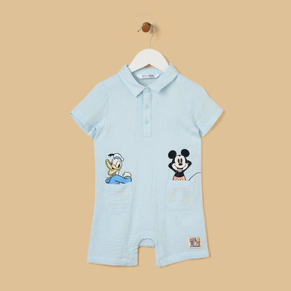Mickey Mouse and Donald Duck Print Cotton Romper with Hat
