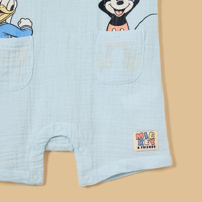 Mickey Mouse and Donald Duck Print Cotton Romper with Hat
