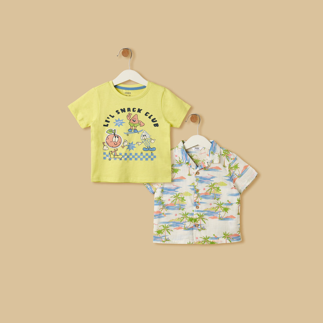 Graphic Print Cotton T-shirt and Shirt Set - Multicolour / 12-18 mths