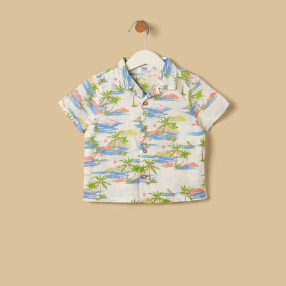 Graphic Print Cotton T-shirt and Shirt Set