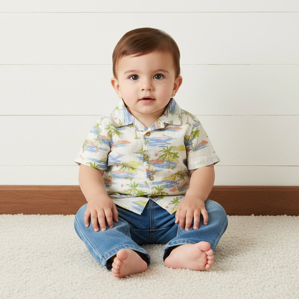 Graphic Print Cotton T-shirt and Shirt Set