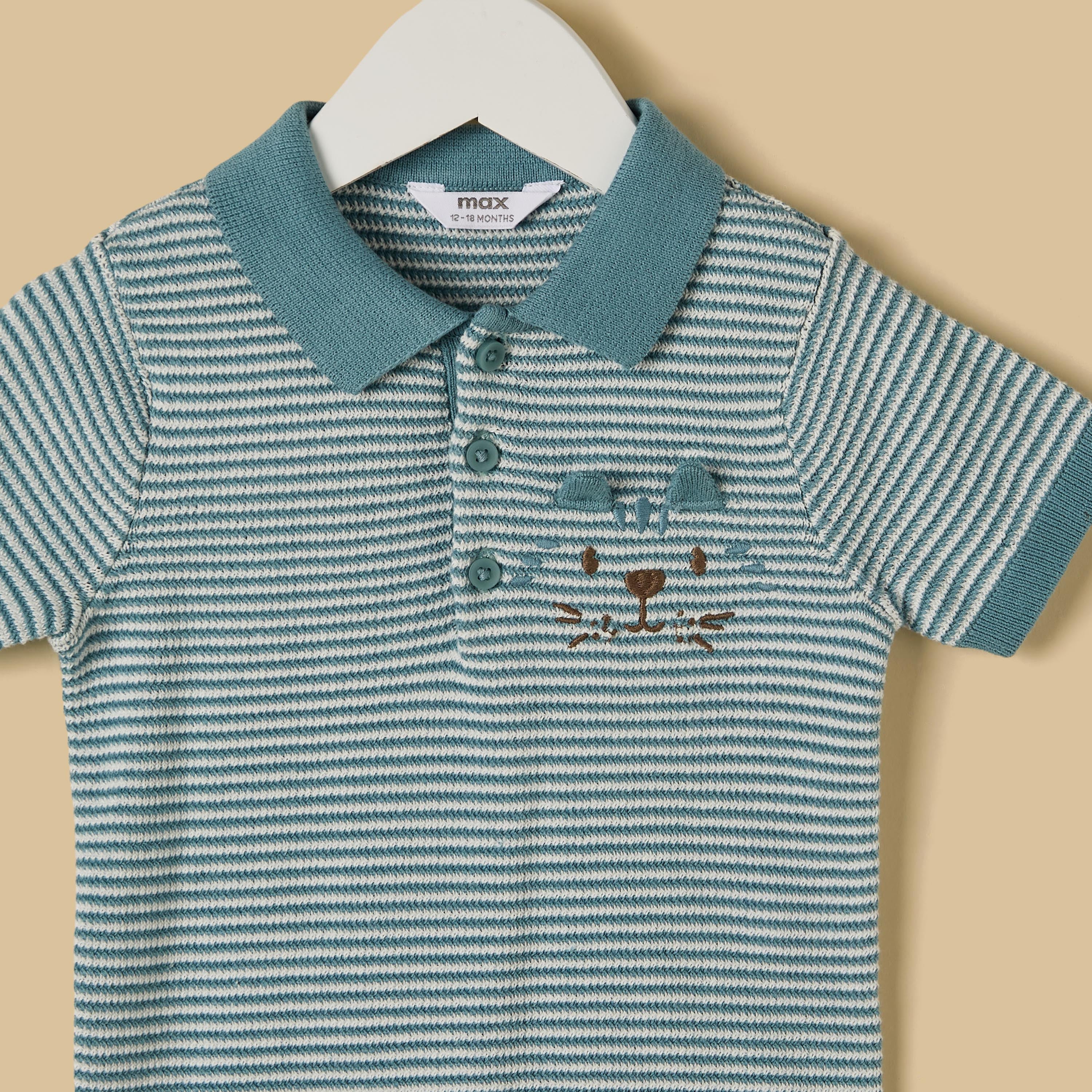 Striped Polo T-shirt with Pants and Suspenders