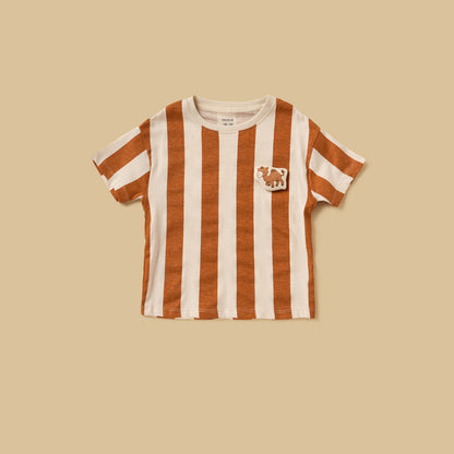Striped Cotton T-shirt and Shorts Set with Cap