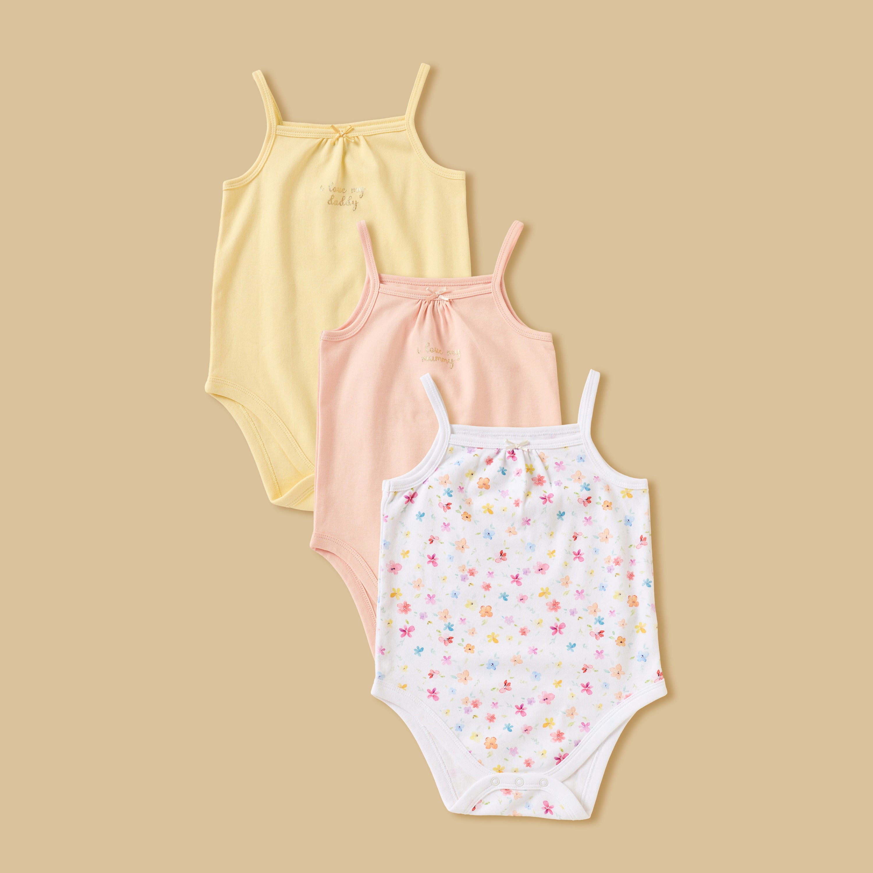 Pack of 3 - Printed Strappy Bodysuit - Multicolour / 12-18 mths