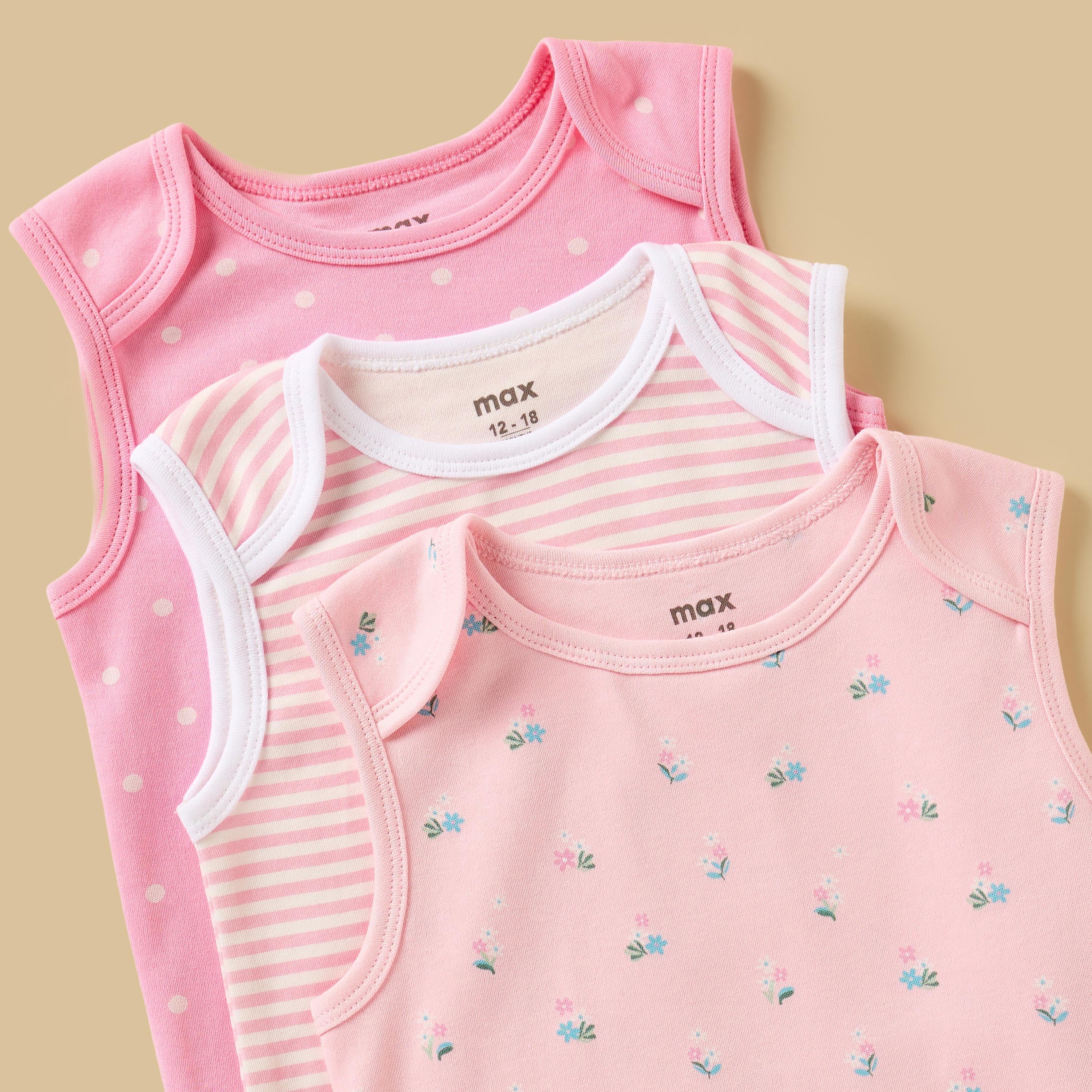 Pack of 3 - Printed Sleeveless Bodysuit
