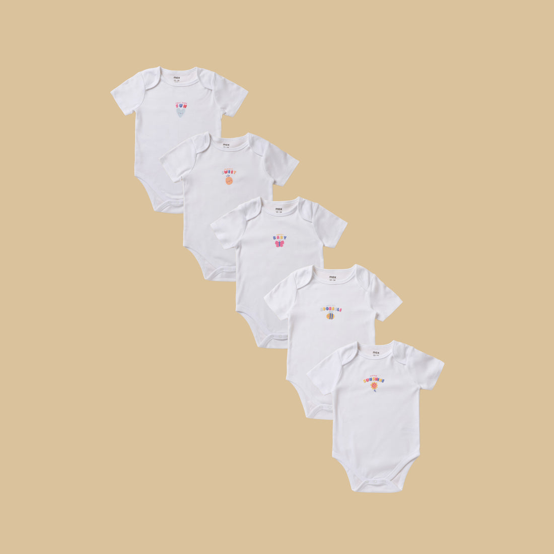 Pack of 5 - Printed Cotton Bodysuit - White / 12-18 mths
