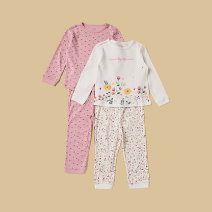 Pack of 2 - Floral Print Cotton Pyjama Set - Multicolour / 12-18 mths