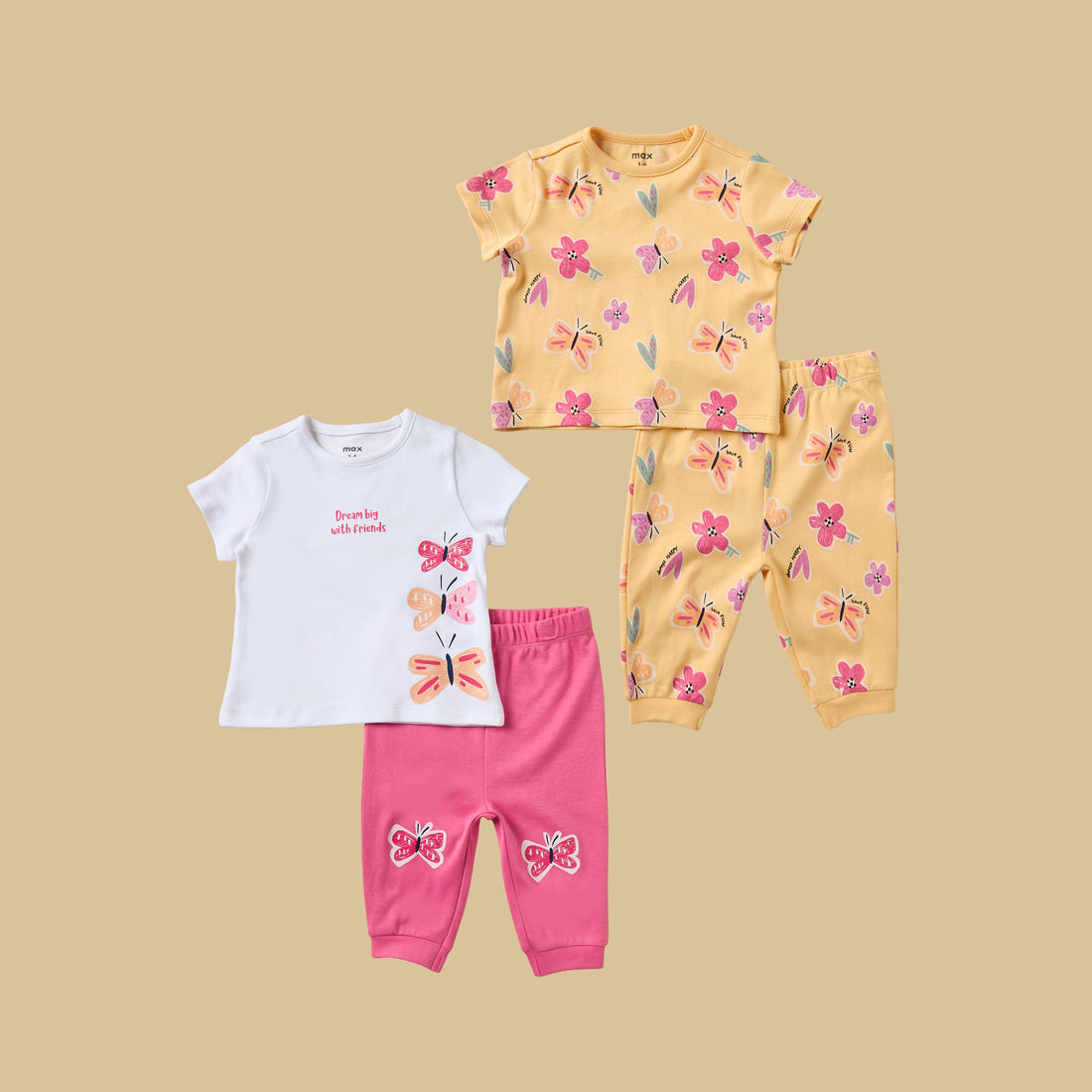Pack of 2 - Butterfly Print Cotton Pyjama Set - Multicolour / 12-18 mths