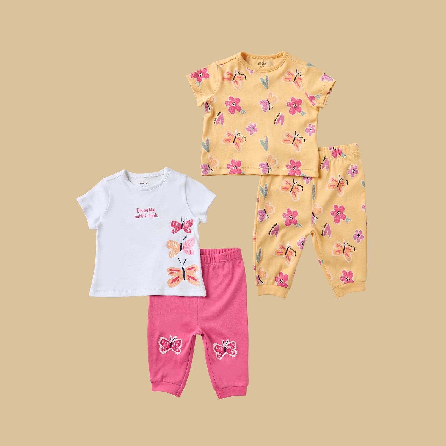 Pack of 2 - Butterfly Print Cotton Pyjama Set - Multicolour / 12-18 mths