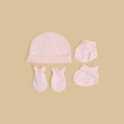 Cap with Mittens and Booties - Pink / Free Size