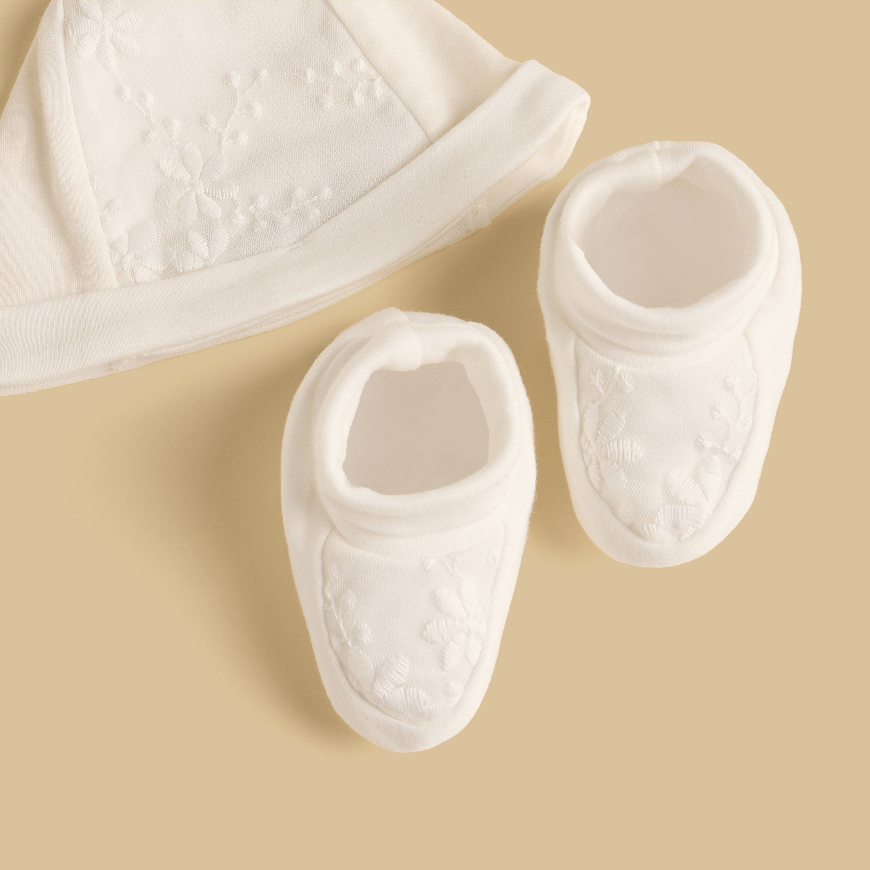 Floral Embroidered Cap with Booties