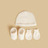 Cotton Beanie Cap with Mittens and Booties - Cream / Free Size