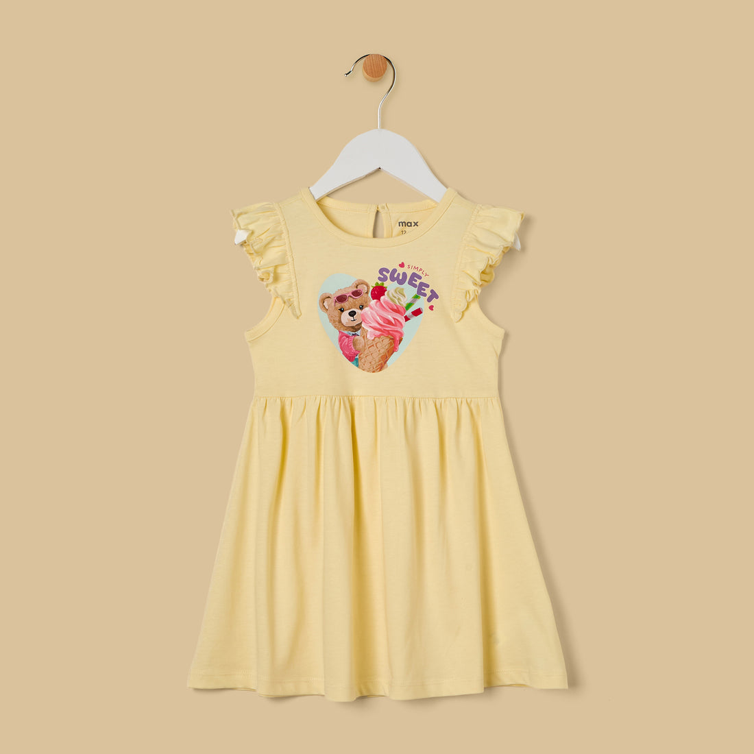 Bear Print Cotton Sleeveless Dress - Yellow / 12-18 mths