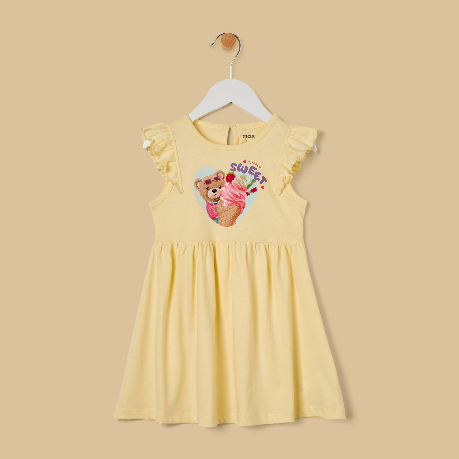 Bear Print Cotton Sleeveless Dress - Yellow / 12-18 mths