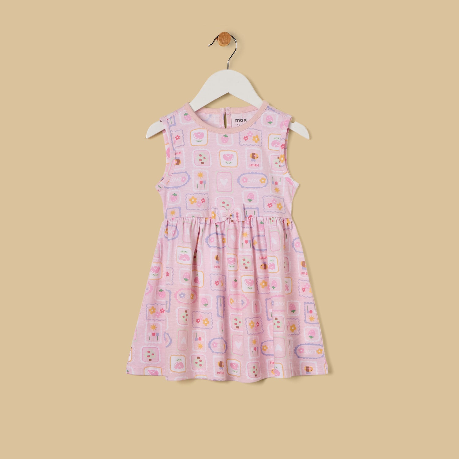 Graphic Print Cotton Sleeveless Dress - Pink / 12-18 mths