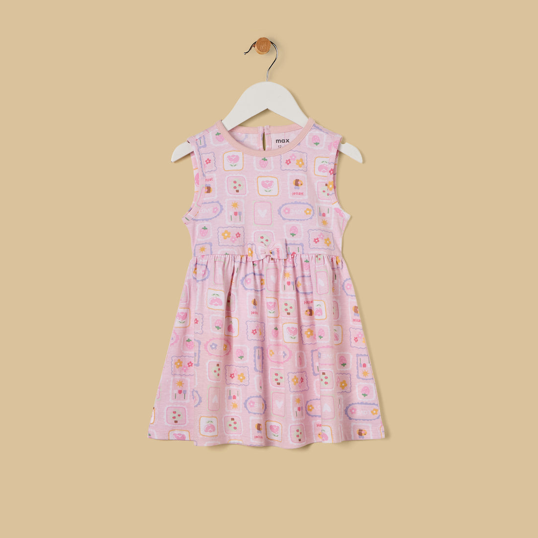 Graphic Print Cotton Sleeveless Dress - Pink / 12-18 mths