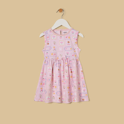 Graphic Print Cotton Sleeveless Dress - Pink / 12-18 mths