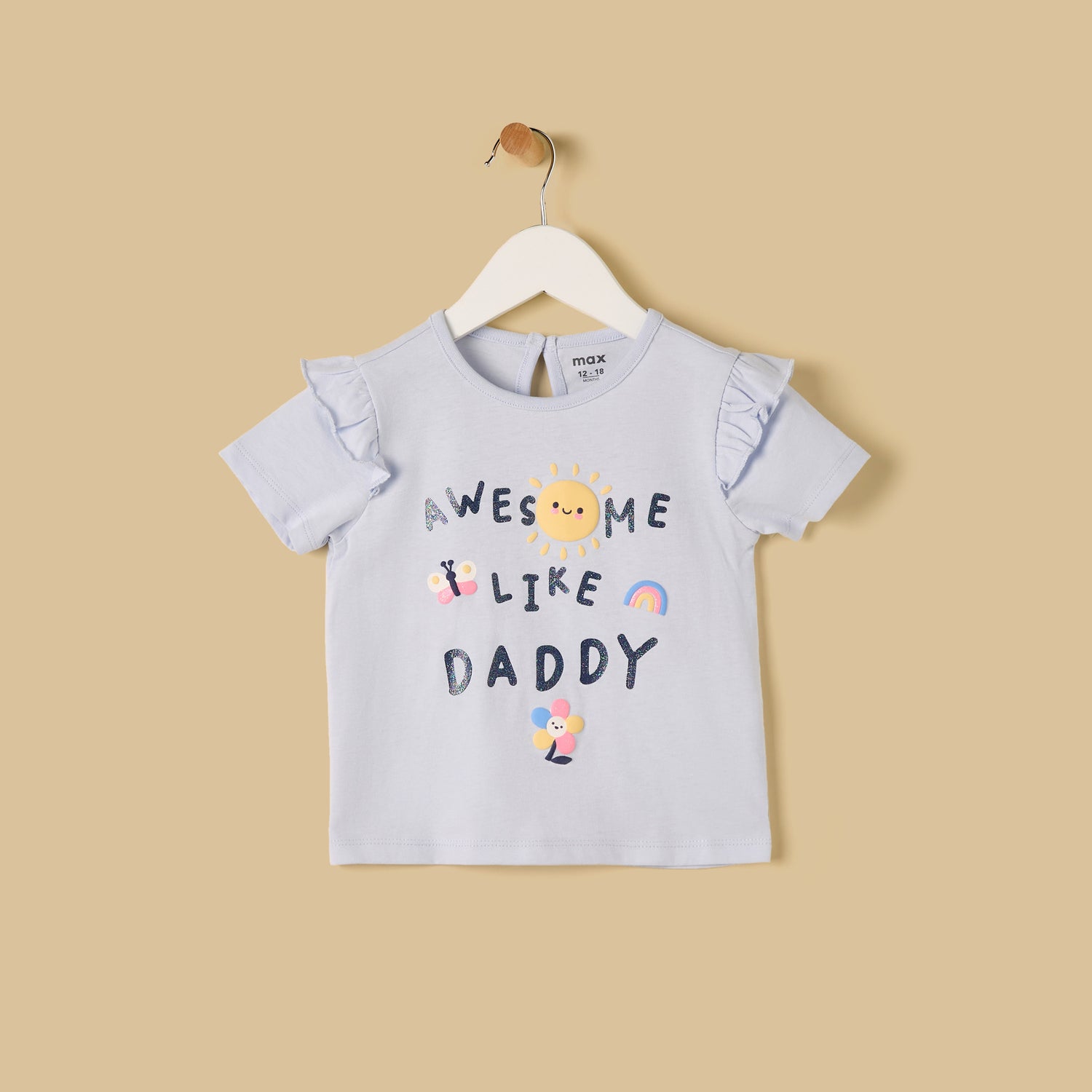 Graphic Print Cotton Top with Ruffles - Blue / 12-18 mths