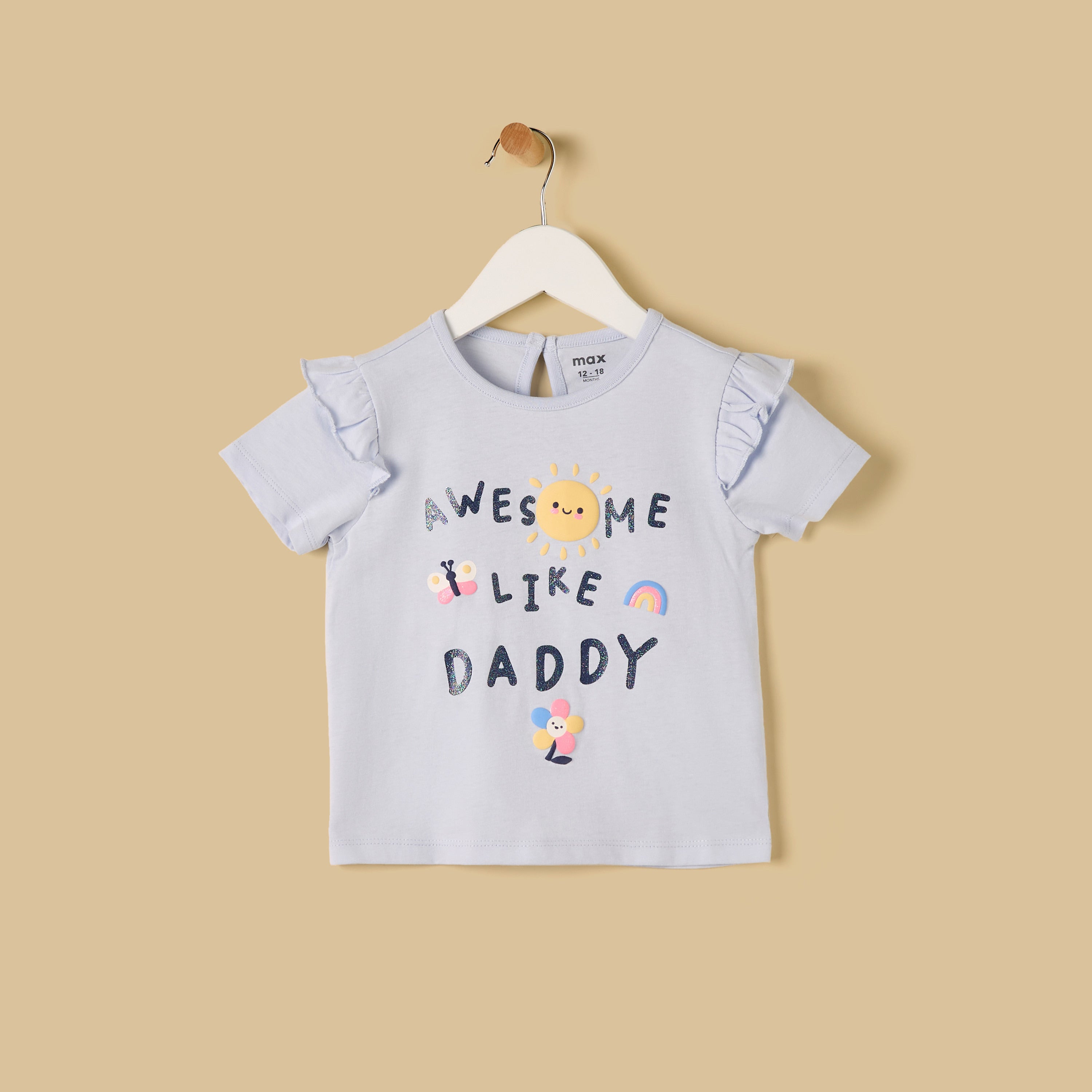 Graphic Print Cotton Top with Ruffles - Blue / 12-18 mths