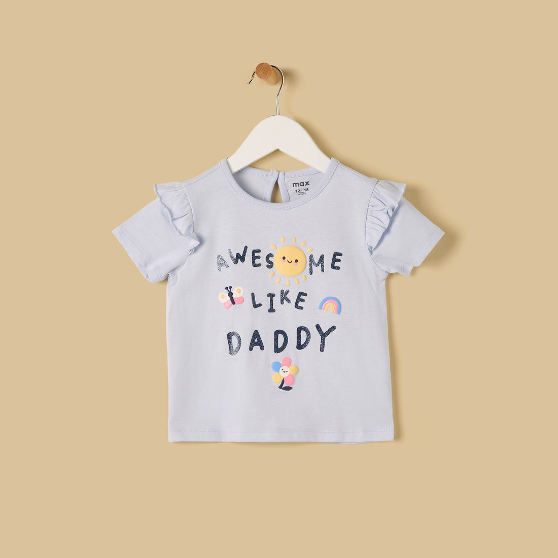 Graphic Print Cotton Top with Ruffles - Blue / 12-18 mths