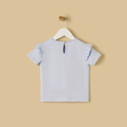 Graphic Print Cotton Top with Ruffles