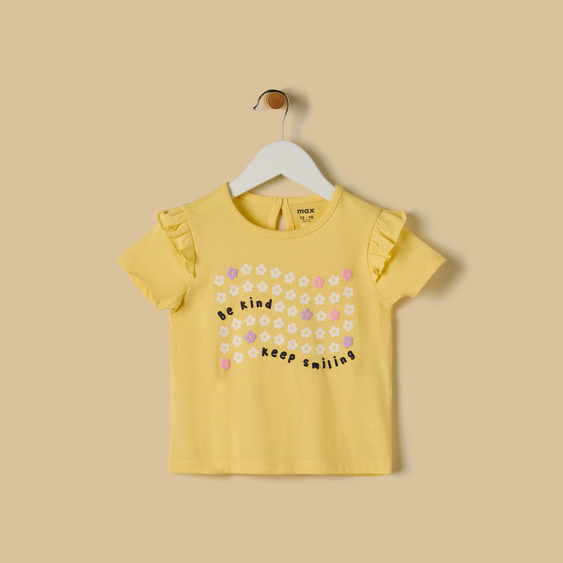 Floral Print Cotton Top with Ruffles - Yellow / 12-18 mths