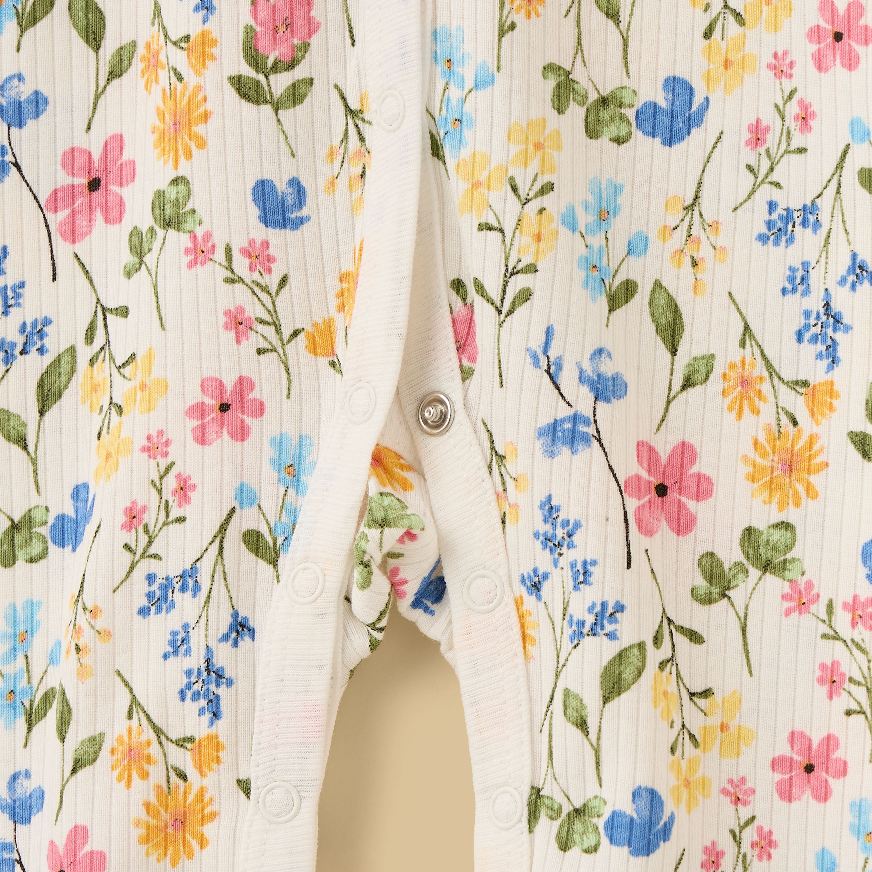 Floral Print Cotton Sleepsuit with Eyelet Collar