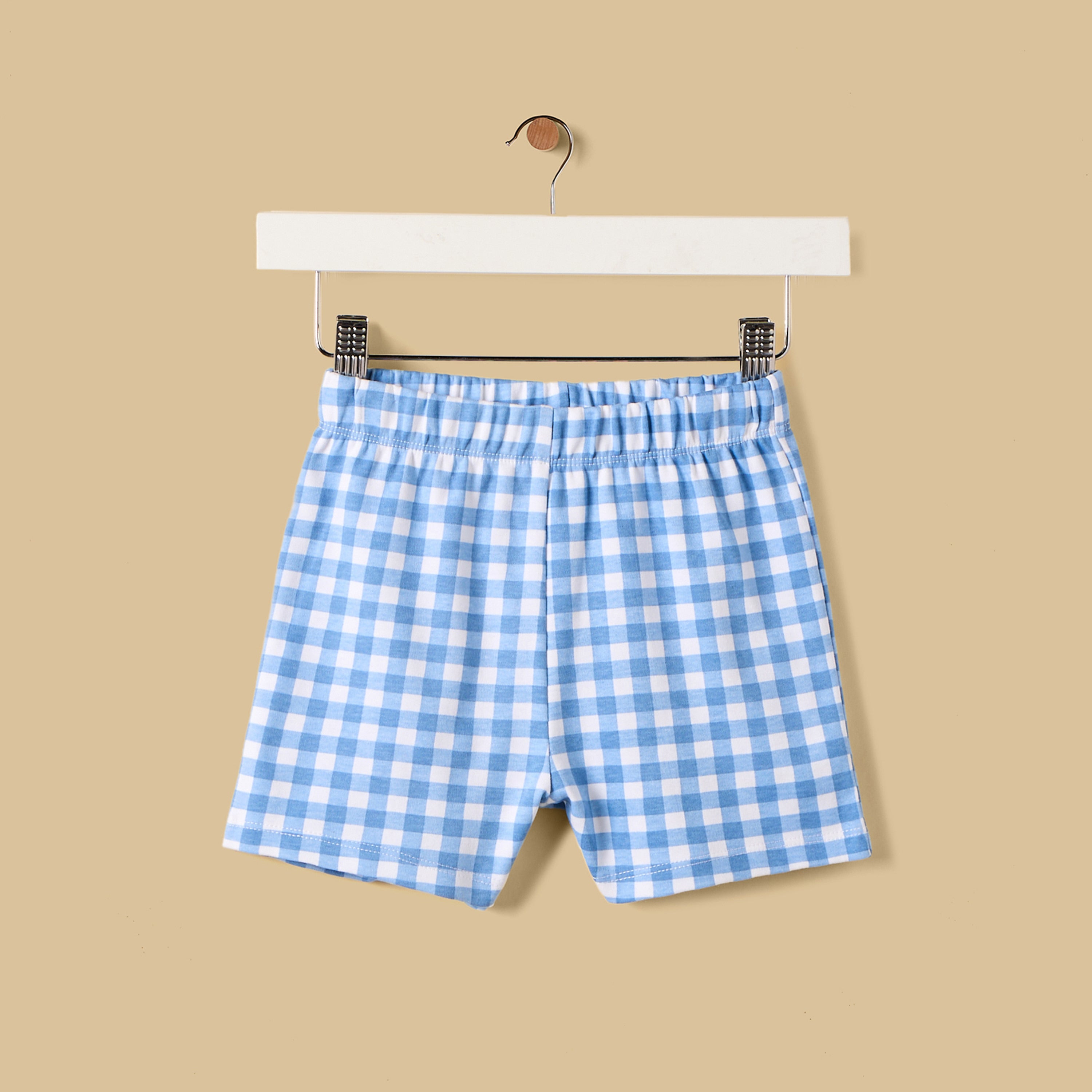 Bear Print Checked Cotton Shorts Set