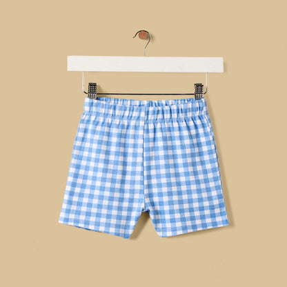 Bear Print Checked Cotton Shorts Set