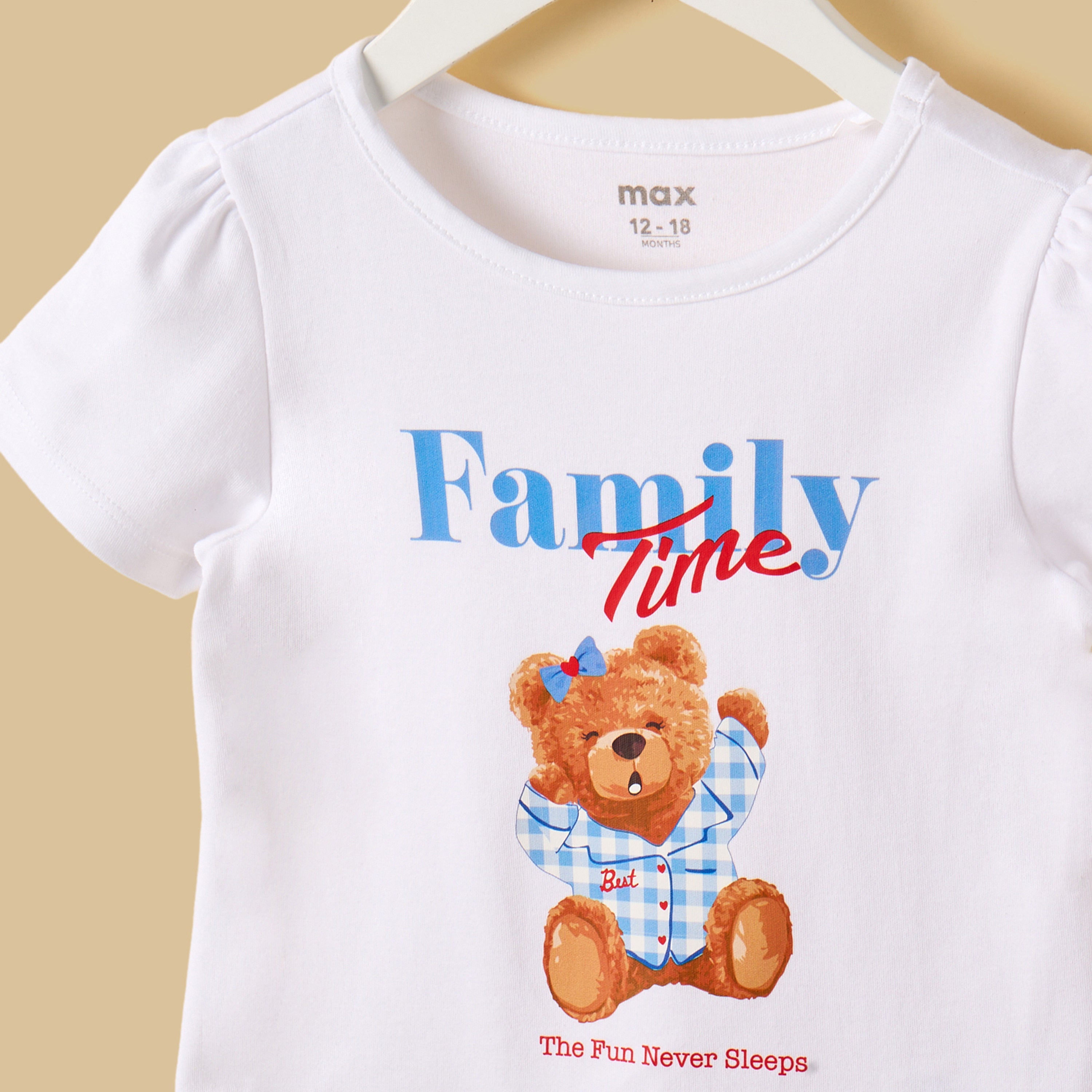 Bear Print Checked Cotton Shorts Set