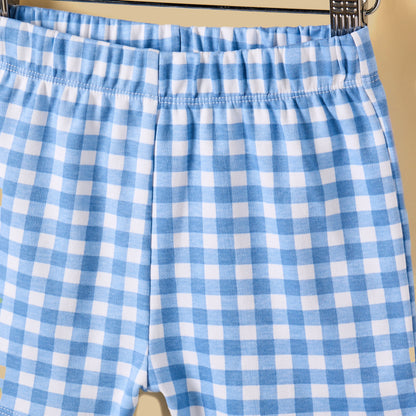 Bear Print Checked Cotton Shorts Set
