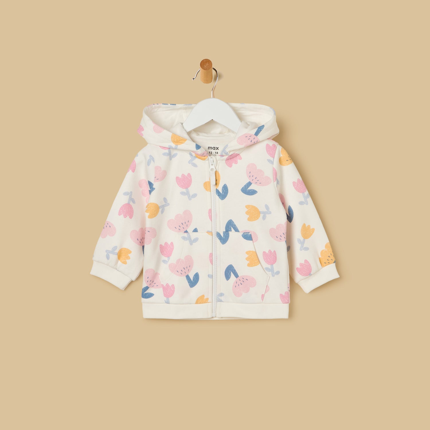 Floral Print Zip Through Hoodie - Cream / 12-18 mths