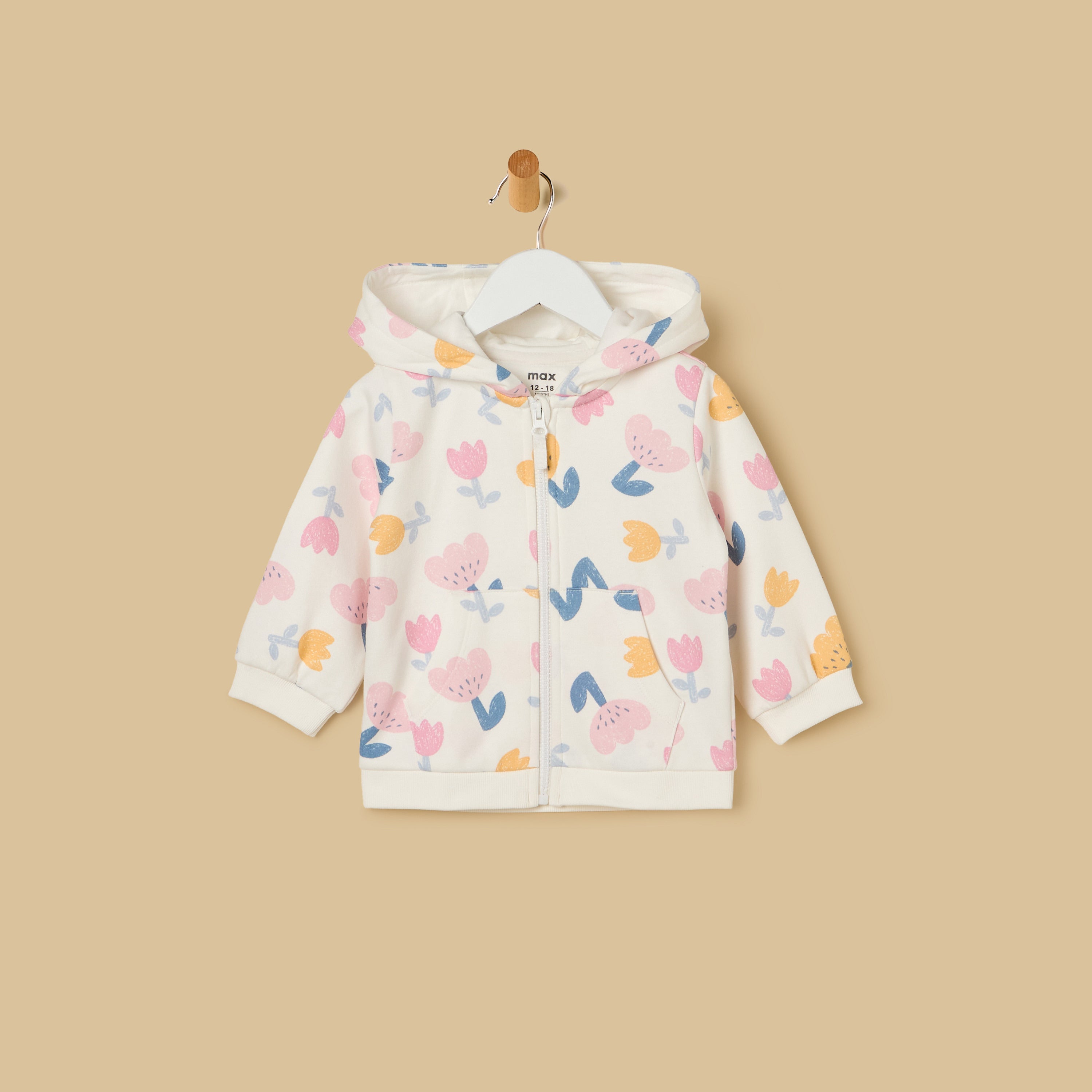 Floral Print Zip Through Hoodie - Cream / 12-18 mths