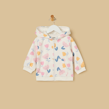 Floral Print Zip Through Hoodie - Cream / 12-18 mths