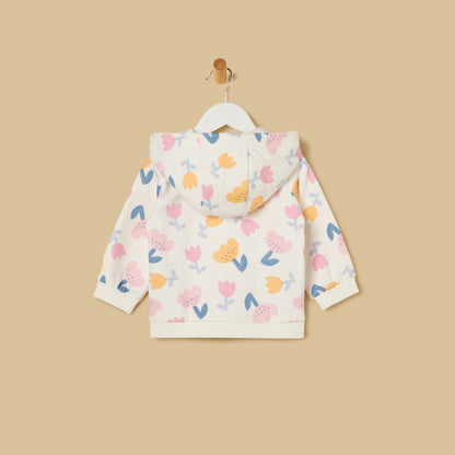 Floral Print Zip Through Hoodie