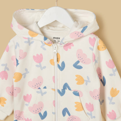 Floral Print Zip Through Hoodie