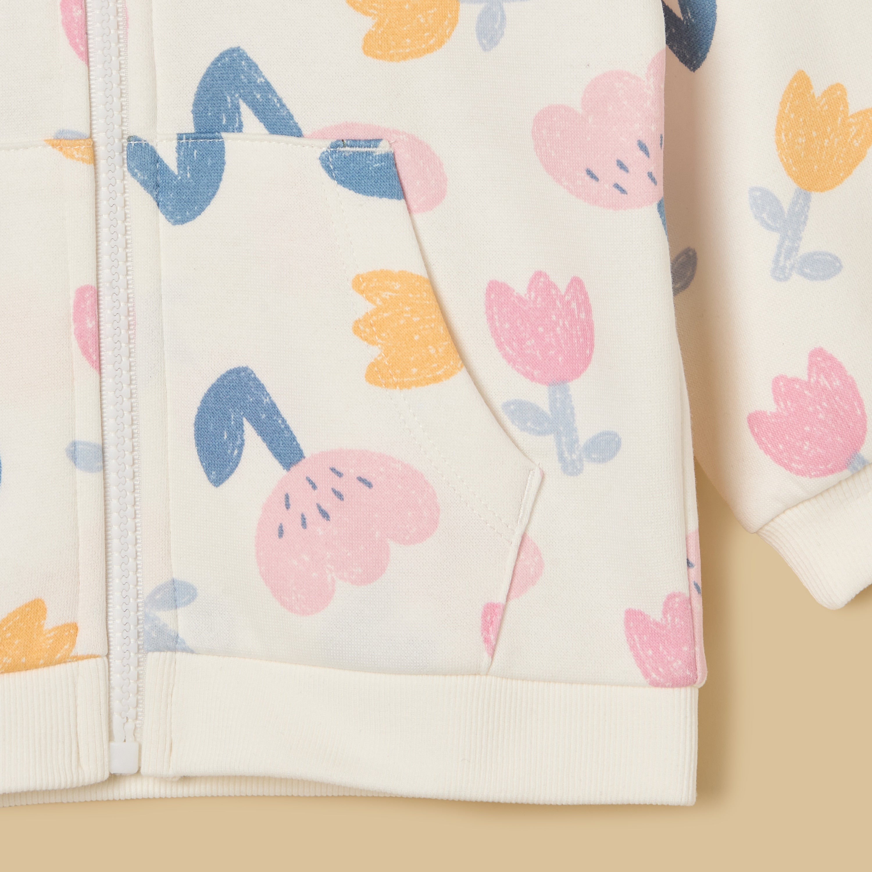 Floral Print Zip Through Hoodie