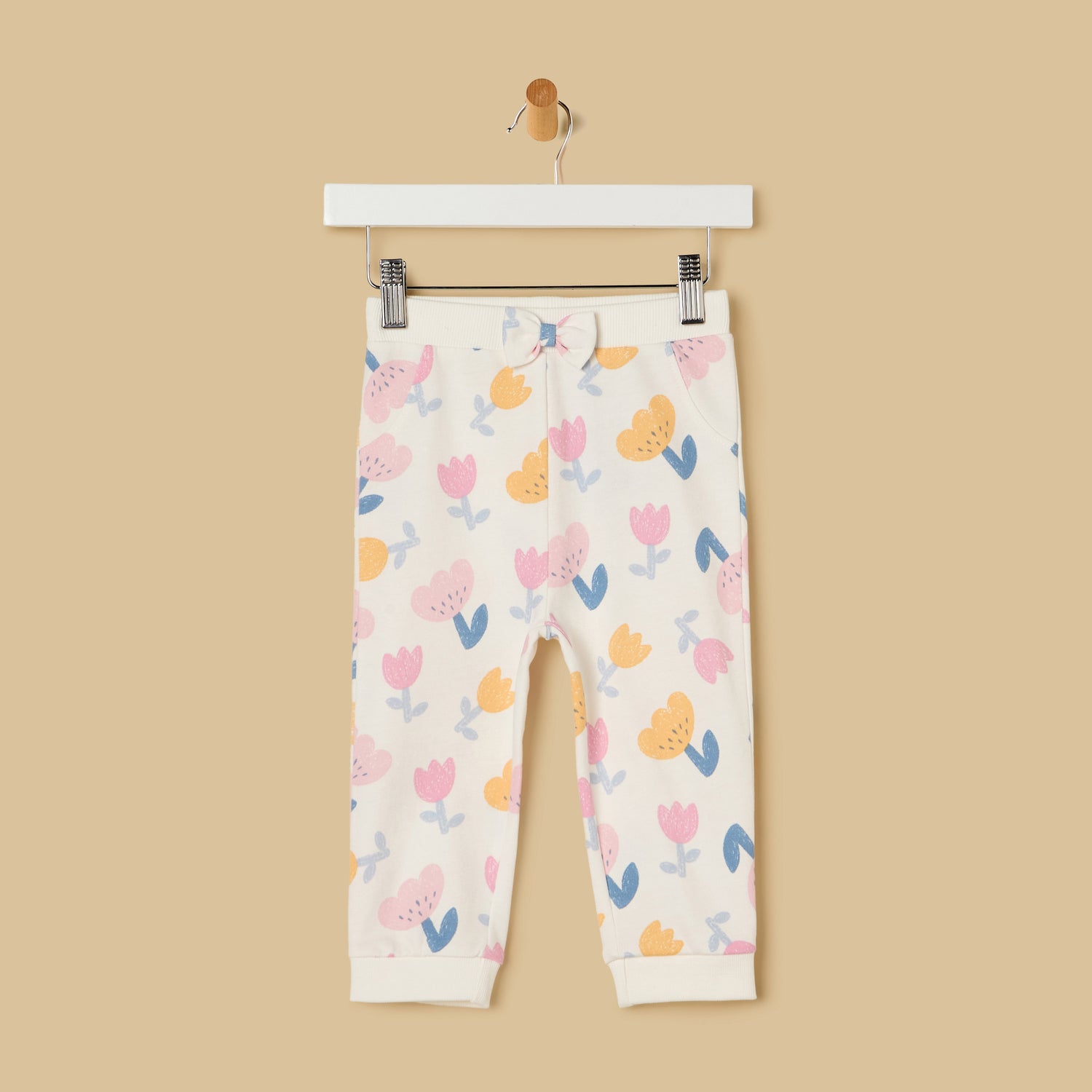 Floral Print Cotton Joggers - Cream / 12-18 mths