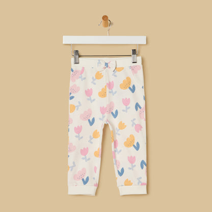 Floral Print Cotton Joggers - Cream / 12-18 mths