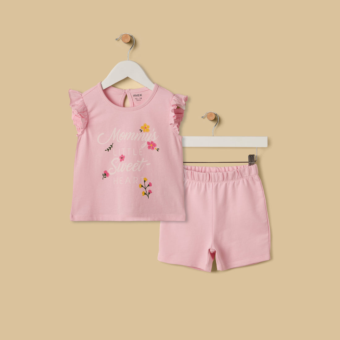 Slogan Print Cotton Top and Shorts Set - Pink / 12-18 mths