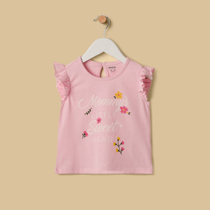 Slogan Print Cotton Top and Shorts Set