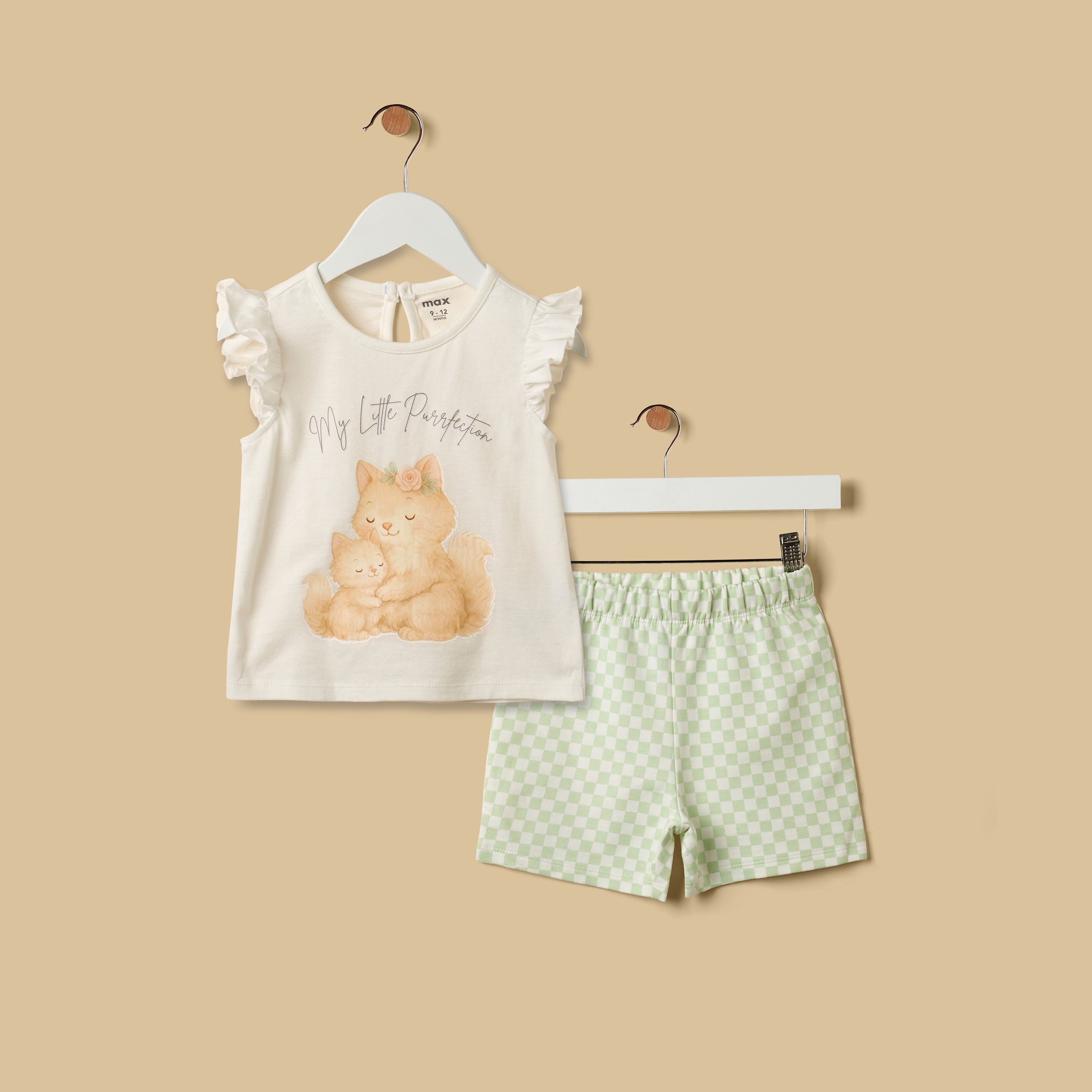 Cat Print Cotton Top and Shorts Set