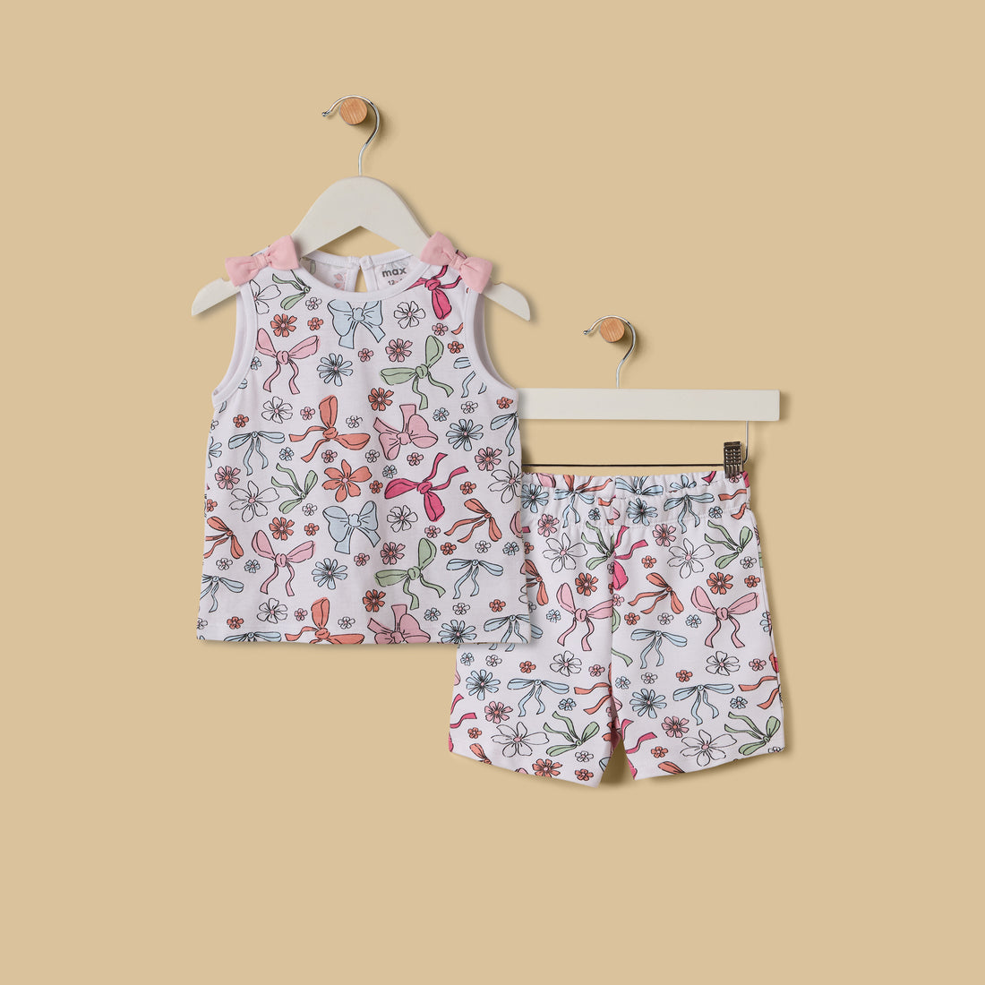 Bow Print Cotton Top and Shorts Set - White / 12-18 mths