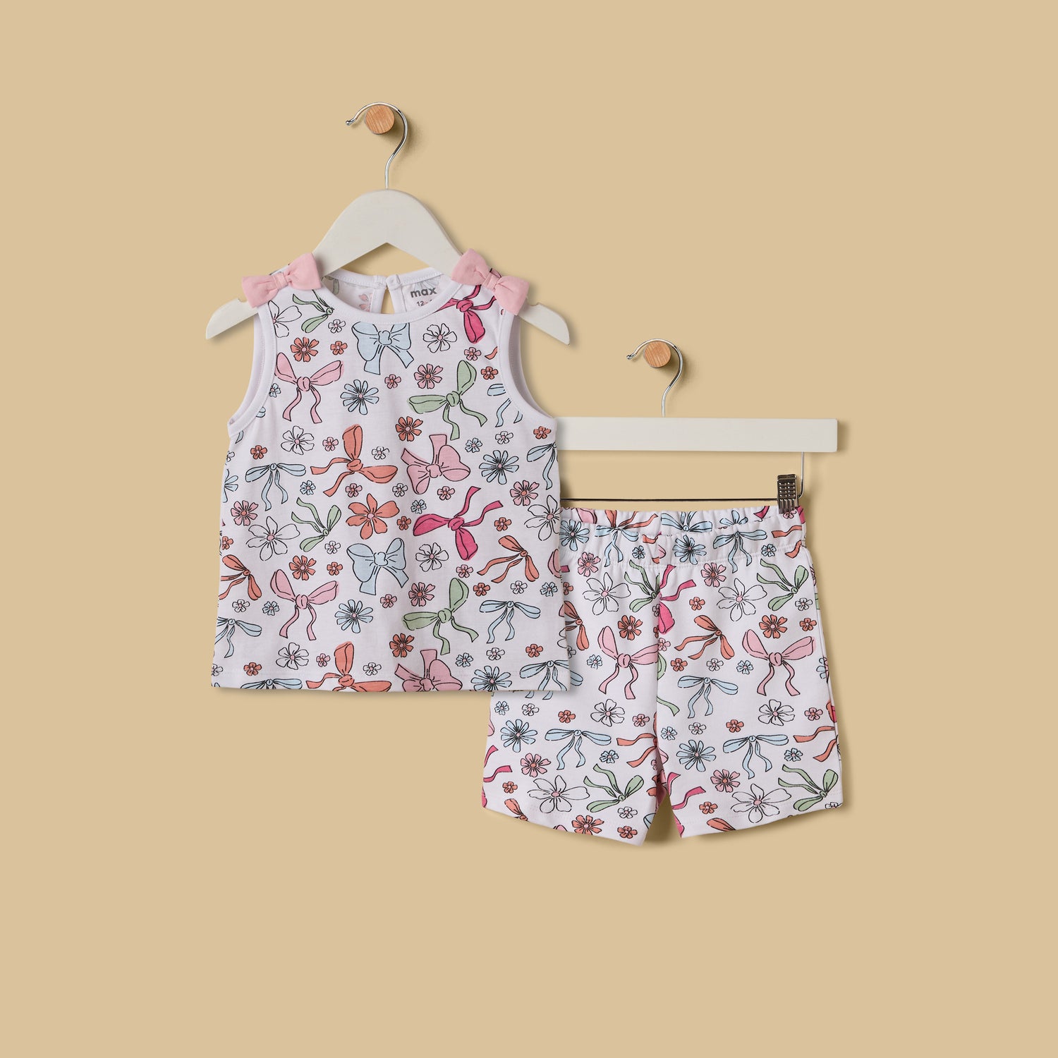 Bow Print Cotton Top and Shorts Set - White / 12-18 mths