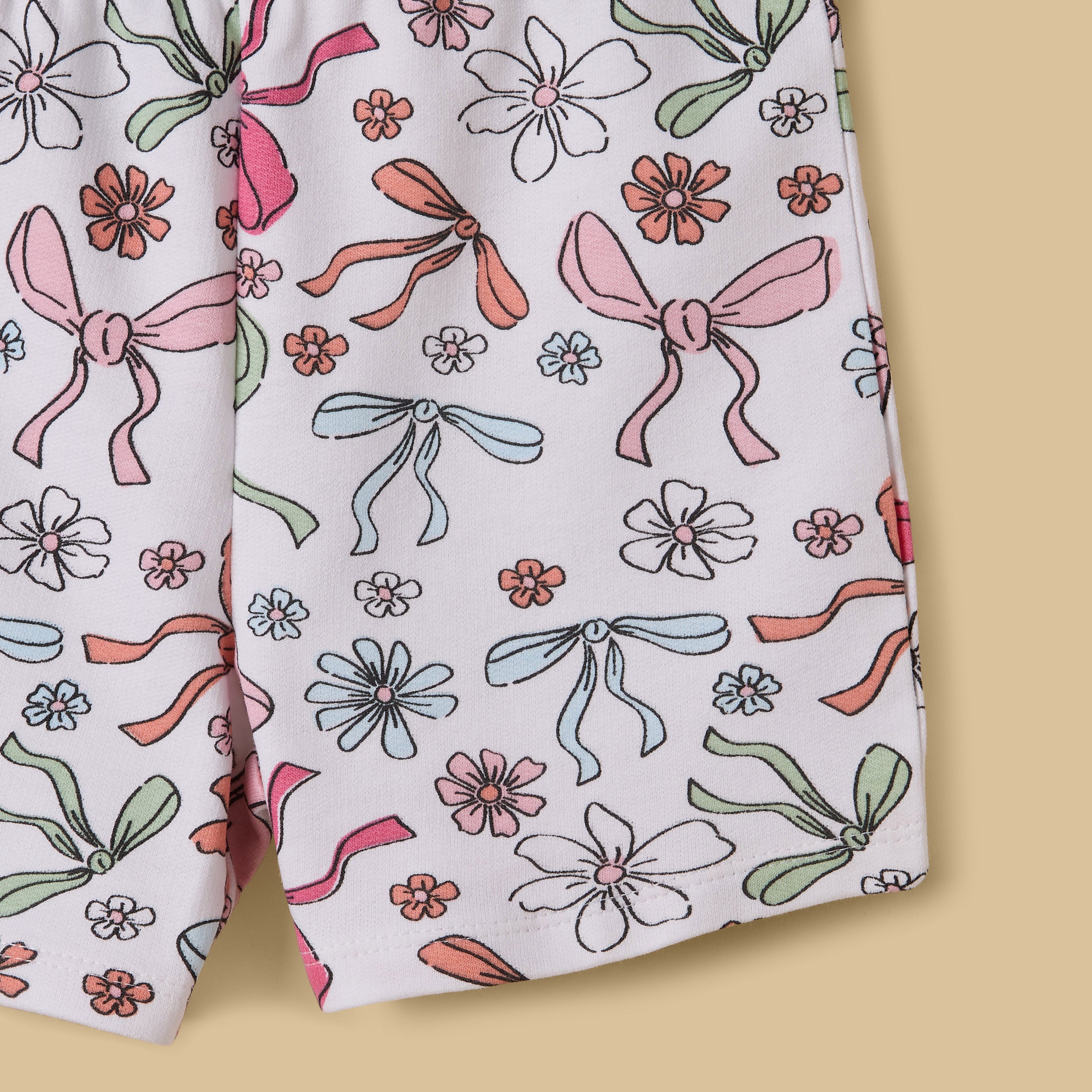 Bow Print Cotton Top and Shorts Set