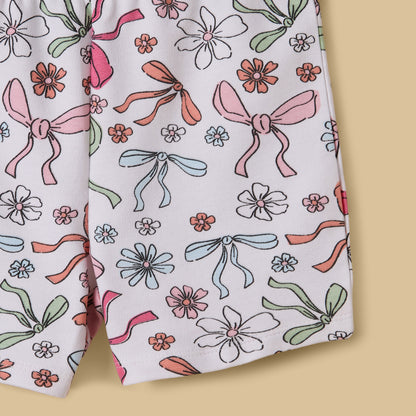 Bow Print Cotton Top and Shorts Set