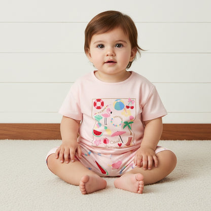 Printed T-shirt and Short Leggings Set - Pink / 12-18 mths
