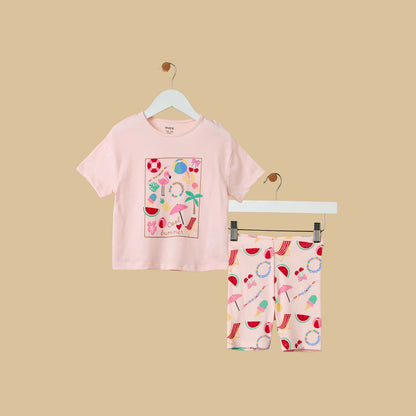 Printed T-shirt and Short Leggings Set