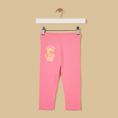 Teddy Bear Print Leggings - Pink / 12-18 mths